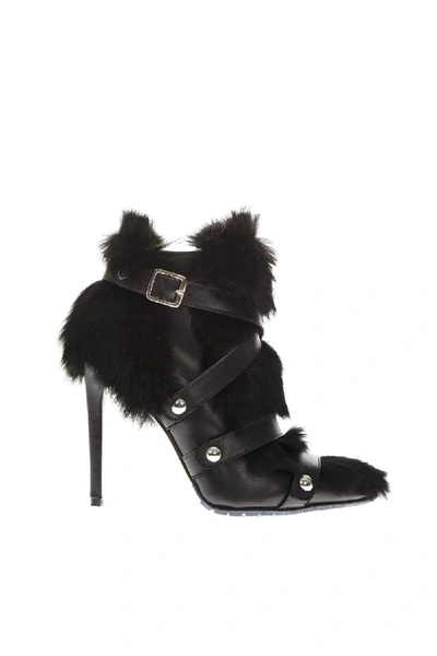Shop Frankie Morello Black Leather & Fur Ankle Boots