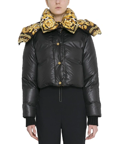 Shop Versace Black Cropped Puffer Coat In Nero