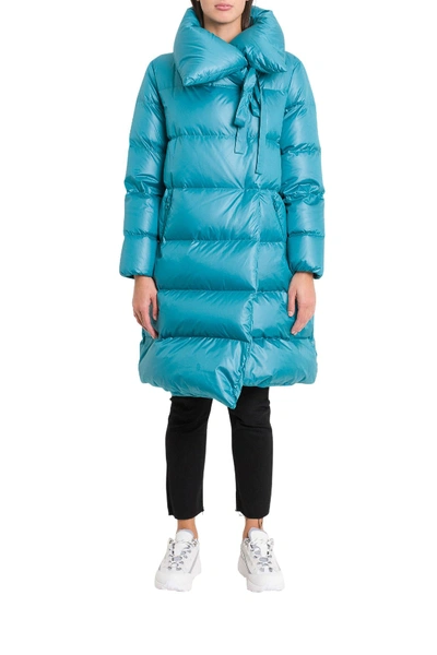 Shop Bacon Clothing Midi Down Coat Wiith Wide Neck In Azzurro