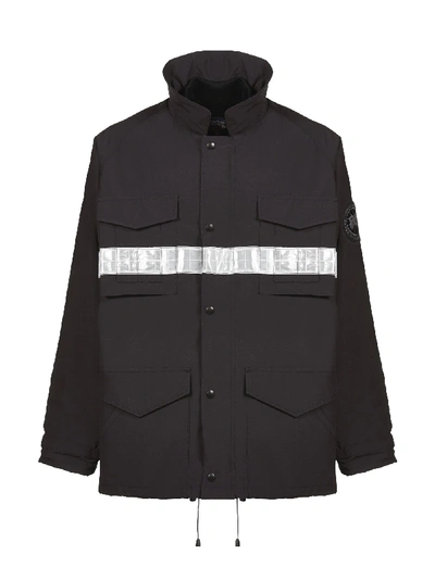 Shop Junya Watanabe Reflective Stripe Jacket In Blu Scuro/bianco
