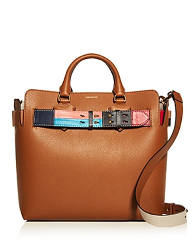 Shop Burberry Medium Leather Color Block Detail Belt Bag In Cognac