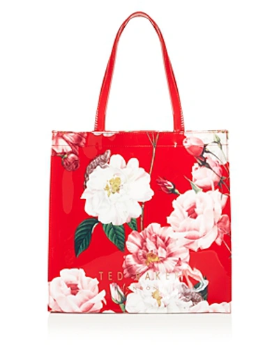 Shop Ted Baker Iziecon Iguazu Large Floral Tote In Mid Red/rose Gold