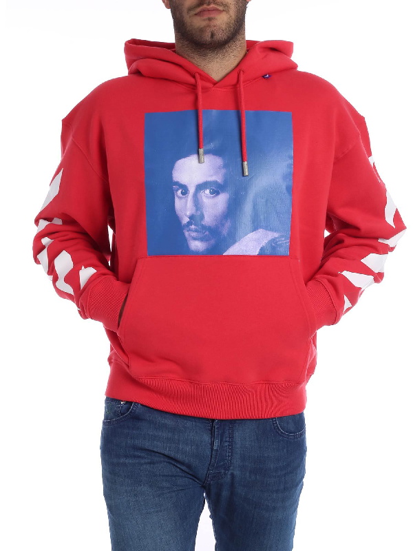 red diagonal bernini over hoodie