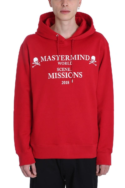 Shop Mastermind Japan Missions Black Cotton Hoodie In Red