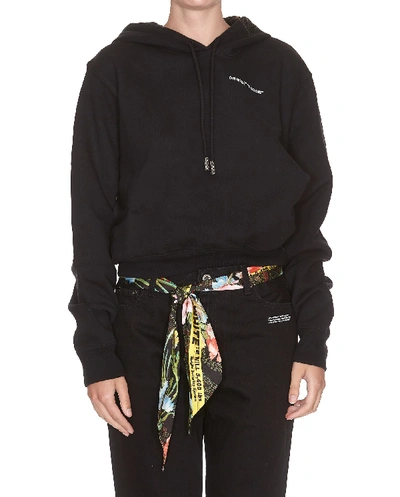Shop Off-white Quotes Cropped Hoodie In Black White