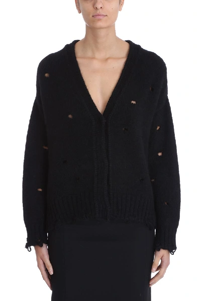 Shop Maison Flaneur Black Wool Cardigan