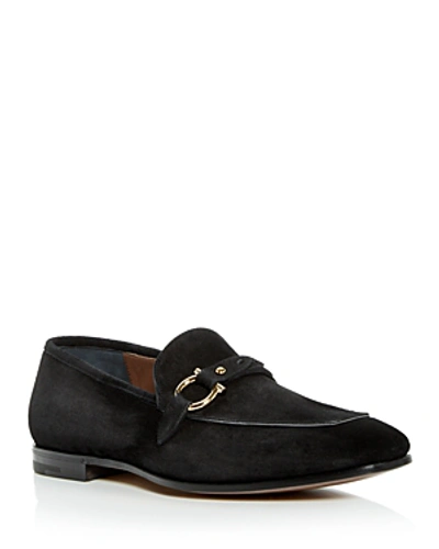 Shop Ferragamo Men's Alessio Suede Apron-toe Loafers In Nero