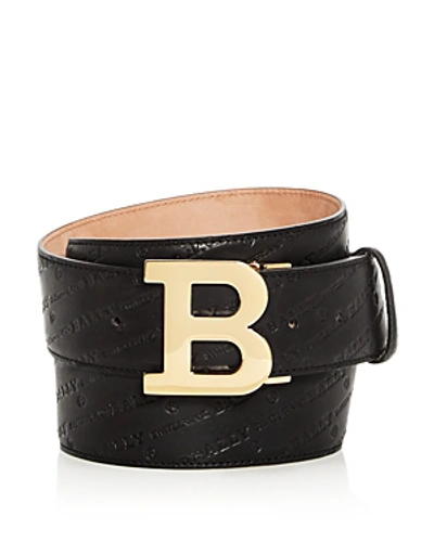 Shop Bally Men's B Buckle Logo-embossed Leather Belt In Black