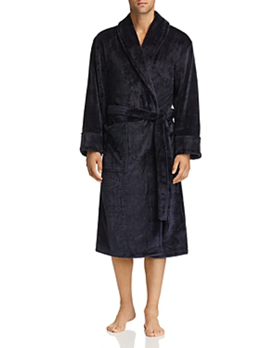 Shop Daniel Buchler Debossed Plaid Plush Robe In Midnight