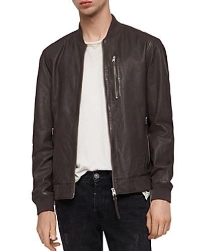 Shop Allsaints Kino Leather Regular Fit Bomber Jacket In Graphite Gray