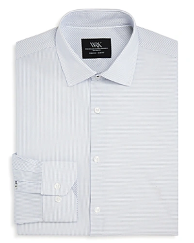Shop Wrk Two-directional Striped Slim Fit Dress Shirt In White/blue