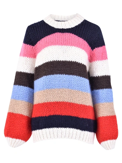 Shop Ganni Multicolored Striped Sweater In White