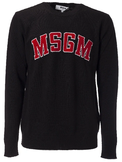 Shop Msgm Logo Knit Jumper In Black