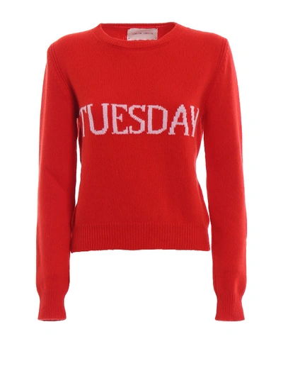 Shop Alberta Ferretti Tuesday Red Knitted Crewneck