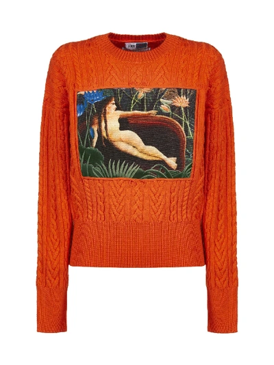 Shop Kenzo Cable Knit Sweater In Arancio Multicolor