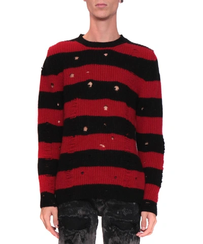 Shop Overcome Wool Blend Striped Distressed Sweater In Rosso