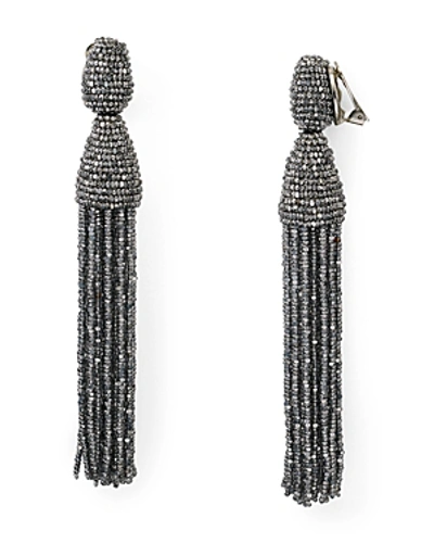 Shop Oscar De La Renta Long Tassel Clip-on Earrings In Silver