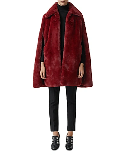 Shop Burberry Allford Faux Fur Cape In Burgundy