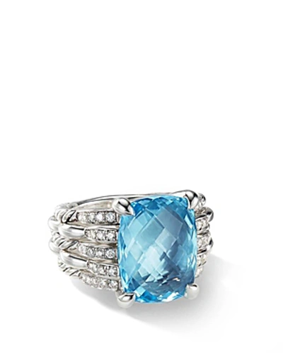Shop David Yurman Tides Statement Ring With Blue Topaz & Diamonds In Blue/silver