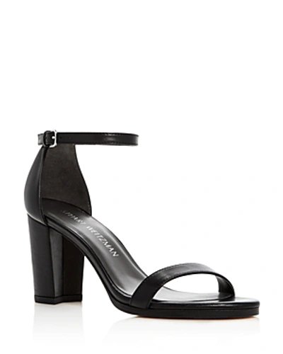Shop Stuart Weitzman Women's Nearlynude Ankle Strap Sandals In Black Leather