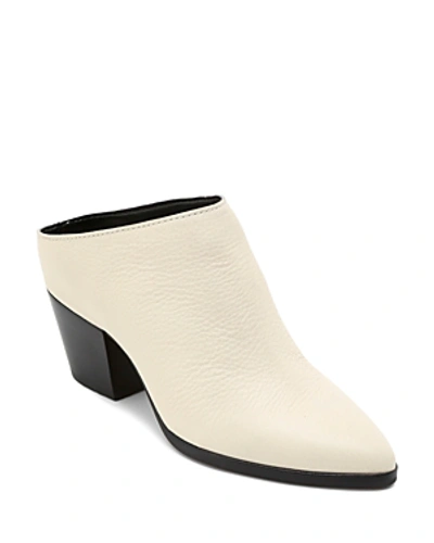 Shop Dolce Vita Women's Roya Almond Toe Leather Mid-heel Mules In Off White Leather