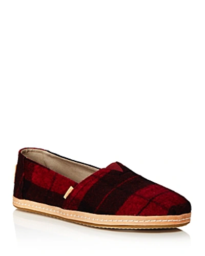 Shop Toms Women's Classic Slip On In Checker Print Felt In Red Plaid