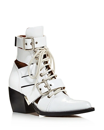 Shop Chloé Women's Rylee Cutout Pointed-toe Booties In White Leather