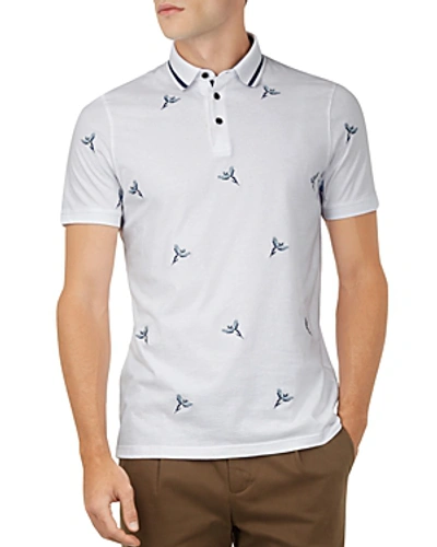 Shop Ted Baker Hapnes Bird-embroidered Regular Fit Polo In White