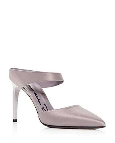 Shop Oscar De La Renta Women's Pointed Toe High-heel Mules In Gray Satin