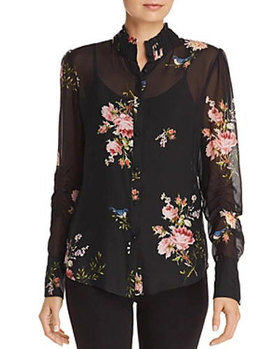 Shop Joie Elzie Silk Floral Blouse In Caviar