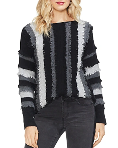 Shop Vince Camuto Color-block Fringe Sweater In Rich Black