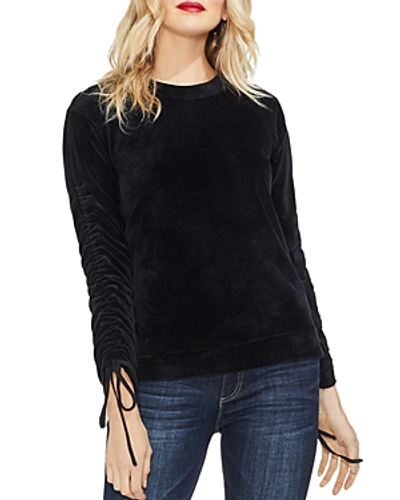Shop Vince Camuto Drawstring-sleeve Velour Top In Rich Black