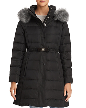 Kate Spade New York Belted Faux Fur Trim Puffer Coat In Black | ModeSens