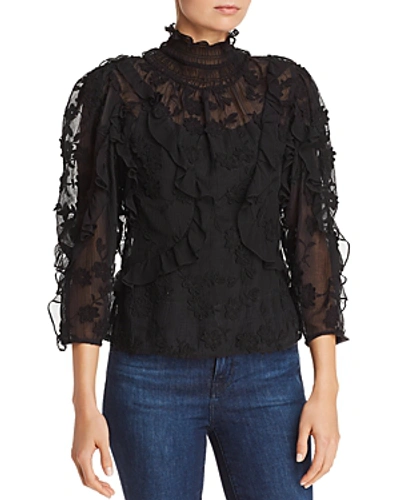 Shop Rebecca Taylor Floral-embellished Blouse In Black