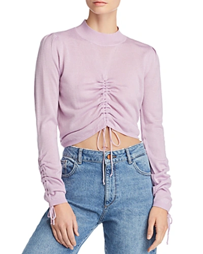 Shop Joa Ruched Drawstring Cropped Sweater In Lavender