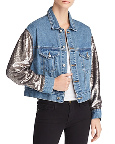 Shop Sunset & Spring Sunset + Spring Sequin Sleeve Denim Jacket - 100% Exclusive