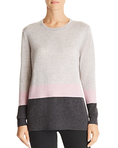 Shop C By Bloomingdale's Color-block Cashmere Sweater - 100% Exclusive In Light Gray