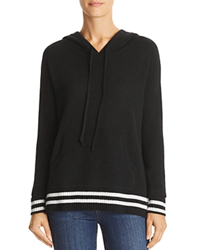 Shop C By Bloomingdale's Striped-trim Cashmere Hooded Sweater - 100% Exclusive In Black