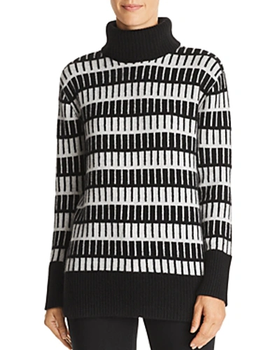 Shop C By Bloomingdale's Jacquard Cashmere Turtleneck Sweater - 100% Exclusive In Ivory/black