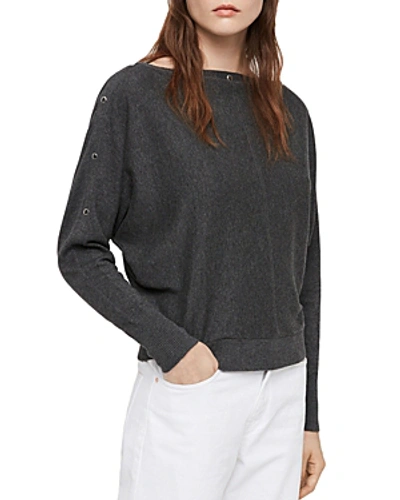 Shop Allsaints Elle Snap-detail Sweater In Charcoal Gray