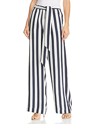 Shop Frame Easy Striped Silk Wide-leg Pants In Navy Multi