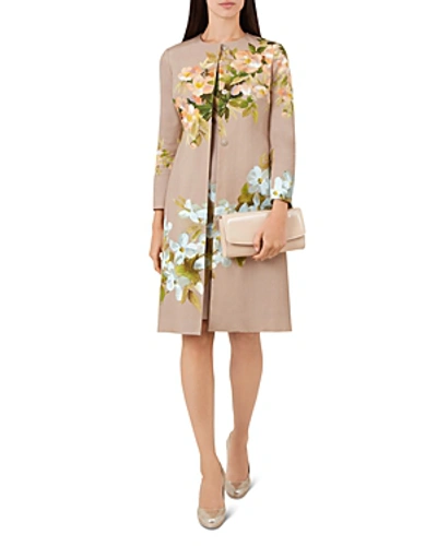 Shop Hobbs London Francine Floral Coat In Oyster Multi