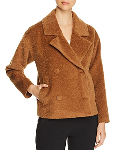 Shop Eileen Fisher Textured Double-breasted Jacket In Dark Clay