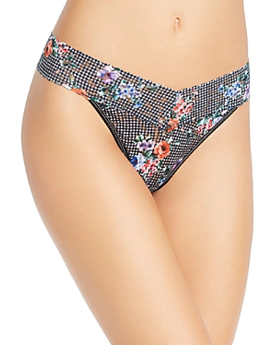Shop Hanky Panky Original-rise Printed Lace Thong In Checkered Floral