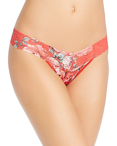 Shop Hanky Panky Low-rise Printed Lace Thong In Holiday Floral