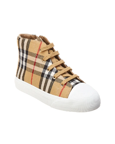 Shop Burberry Checked Trainer In Brown