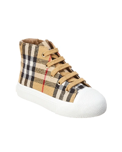 Shop Burberry Checked Trainer In Brown