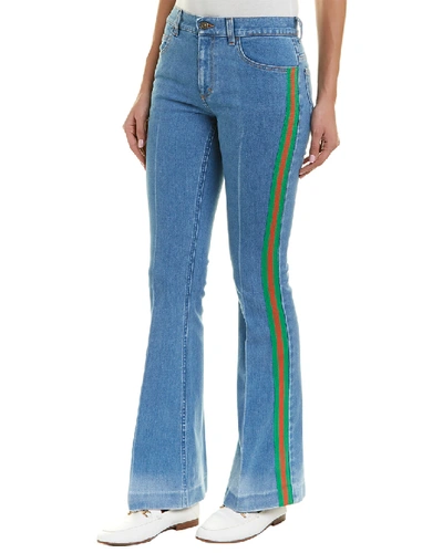 Shop Gucci Stretch Flare Pantaloni Pant In Blue
