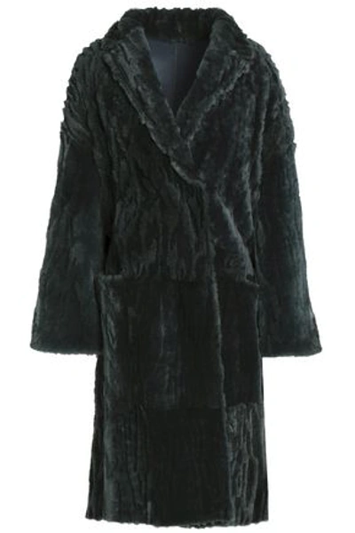 Shop Brunello Cucinelli Woman Reversible Double-breasted Shearling Coat Dark Gray