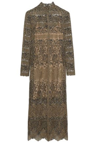 Shop Valentino Woman Metallic Lace Midi Dress Bronze
